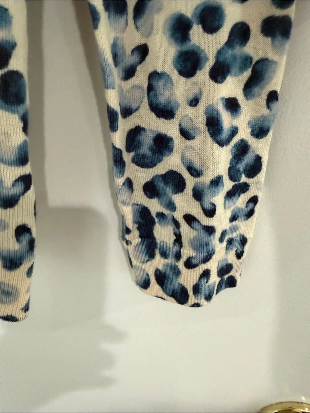 Tory Burch Blue White Floral Leopard Cardigan Sweater Quiet Luxury Preppy Sz S